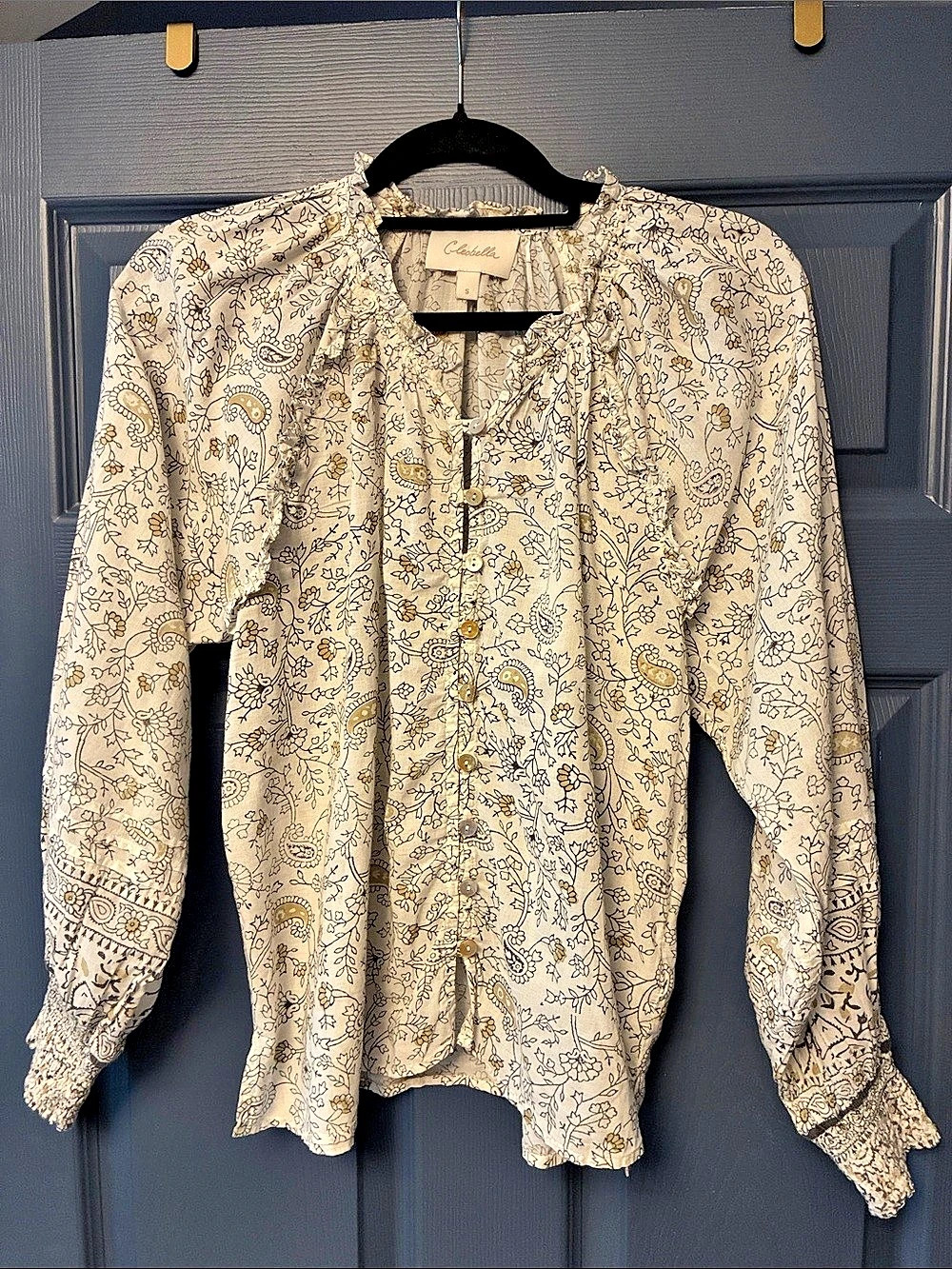 Cleobella Ivy Blouse Paisley Cotton in Cream & Black Size Small